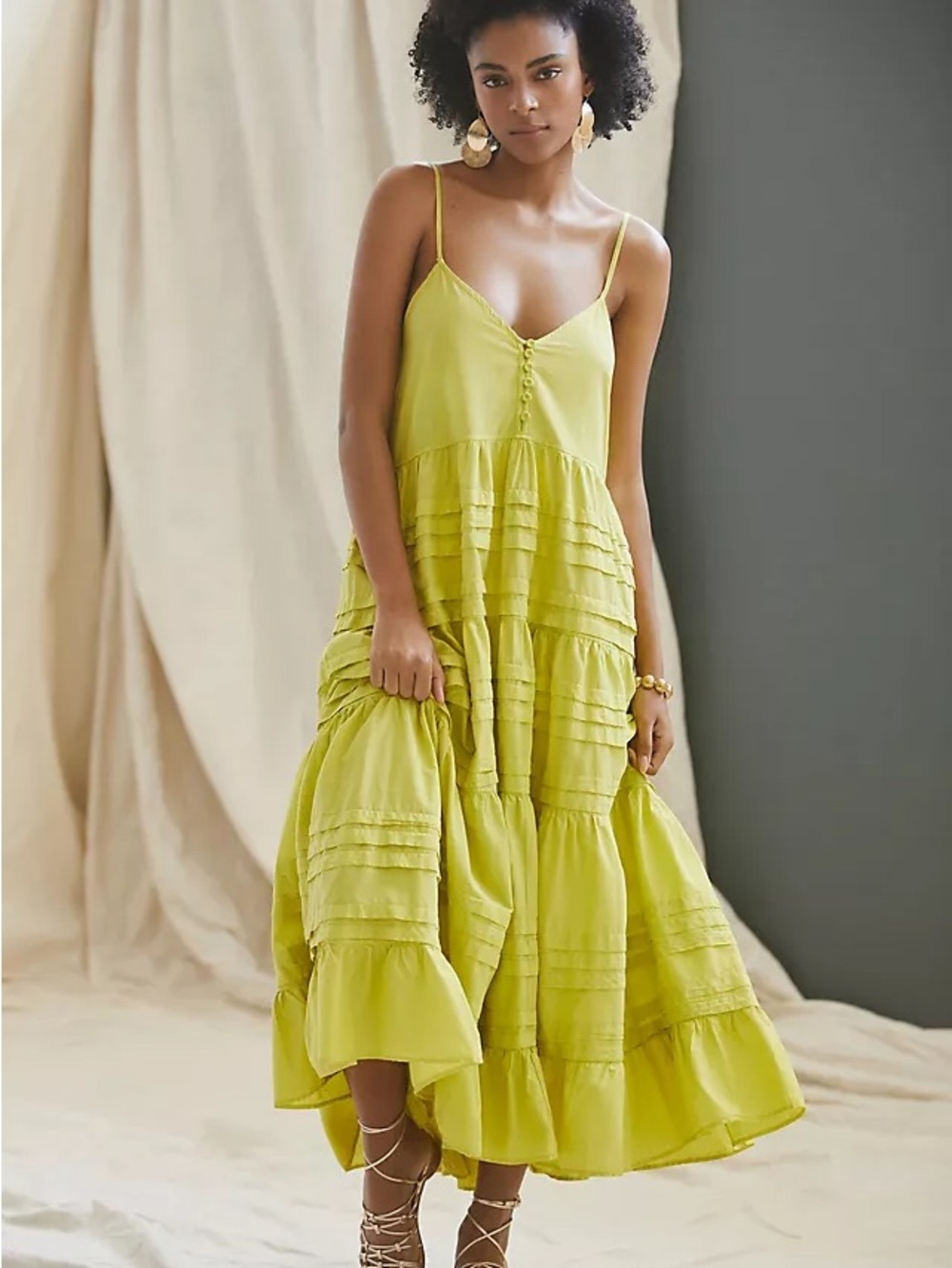 Devotion Twins Ftelia Tiered Maxi Dress Green Celery Size S